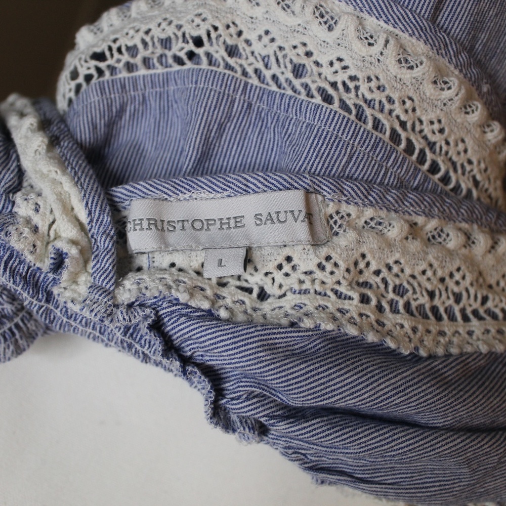 Blue and White Striped Maxi with Crochet Detail - Picture 9 of 9